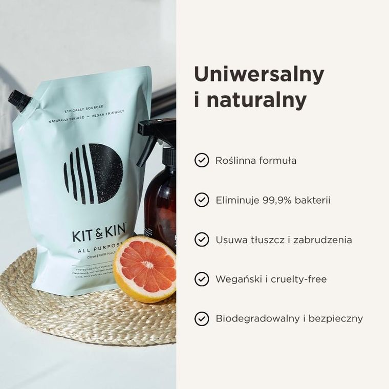 Kit & Kin, naturalny uniwersalny płyn do sprzątania domu, o zapachu cytrusów, 1l