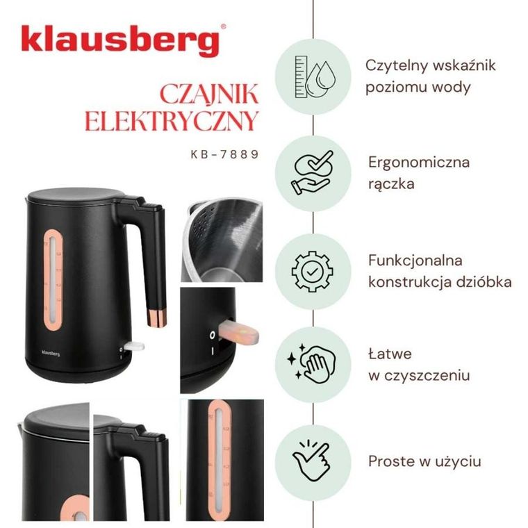 Klausberg, czajnik elektryczny, rose gold, 1,7l