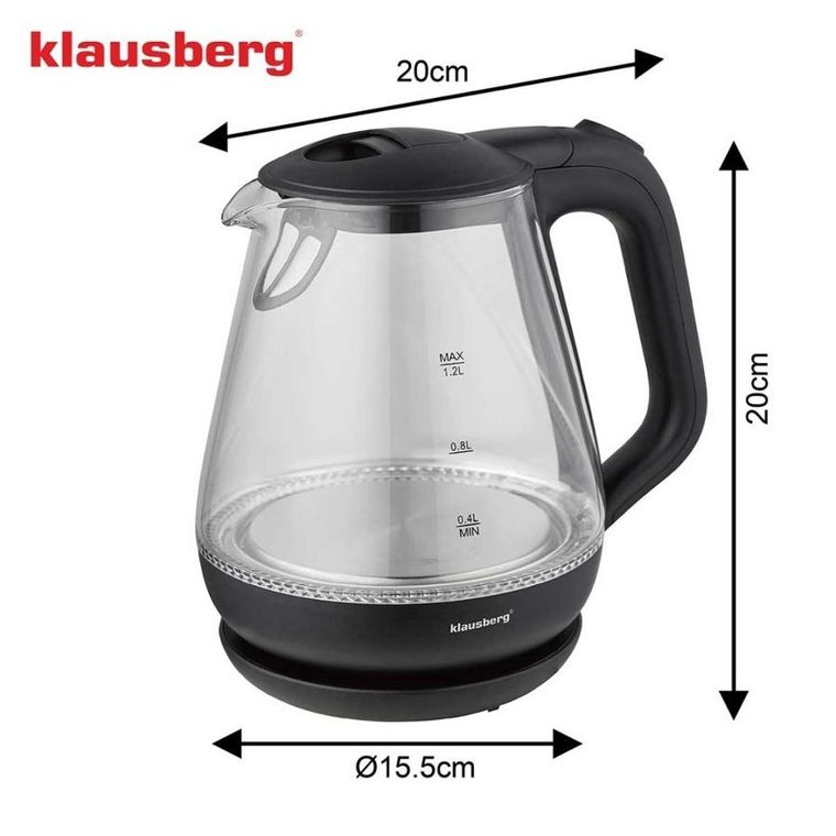Klausberg, czajnik elektryczny, szklany, LED, 1,2l, KB-9003