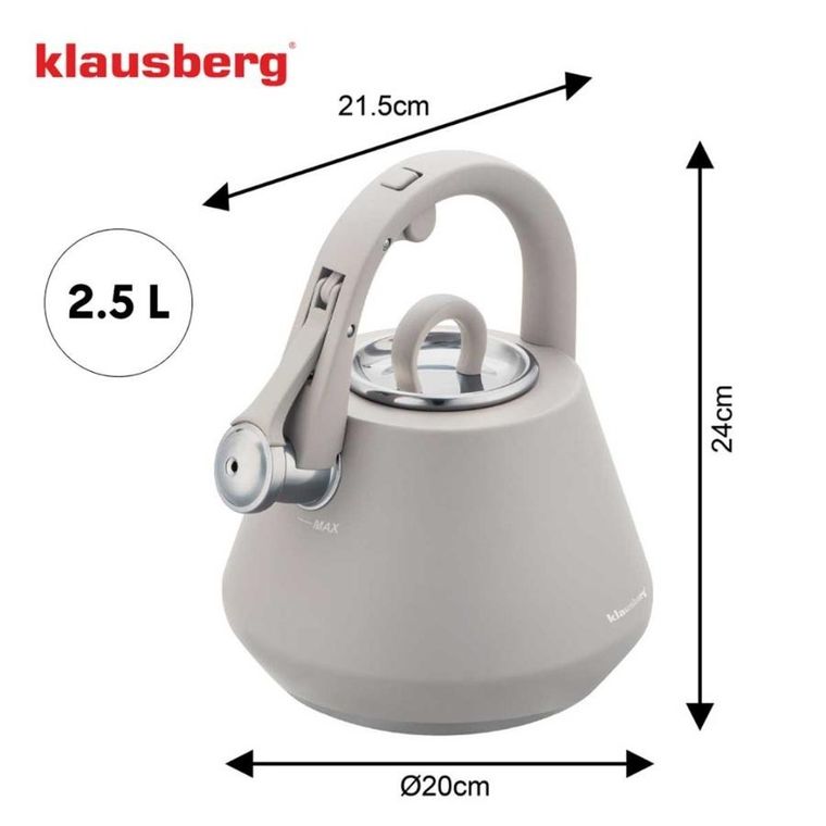 Klausberg, czajnik stalowy z gwizdkiem, szary, 2,5l, kb-7949