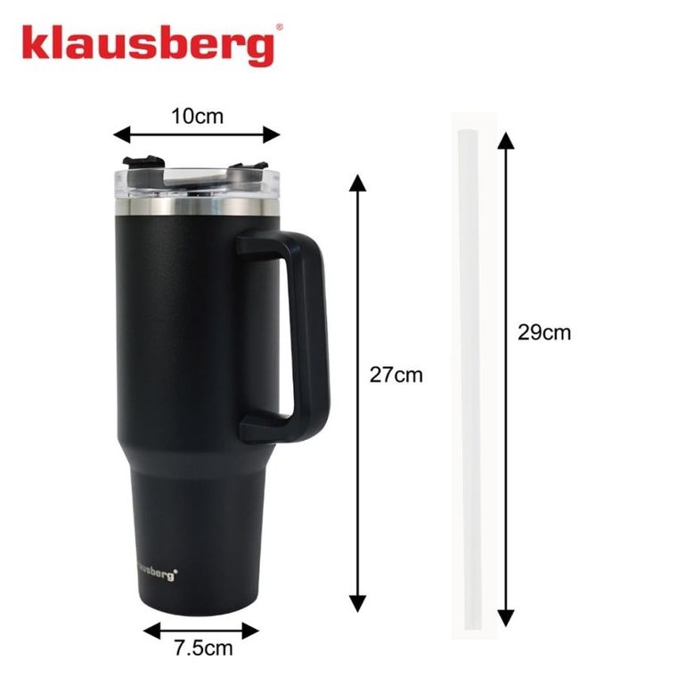 Klausberg, kubek termiczny, z rączką i słomką, stalowy, 1100 ml, kb-7942