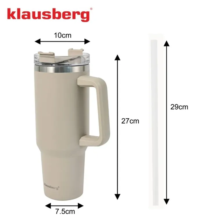 Klausberg, kubek termiczny, z rączką i słomką, stalowy, 1100 ml, kb-7944