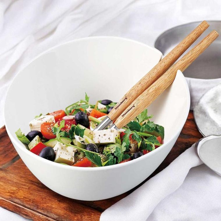 Klausberg, misa porcelanowa do sałat z przyborami, biała