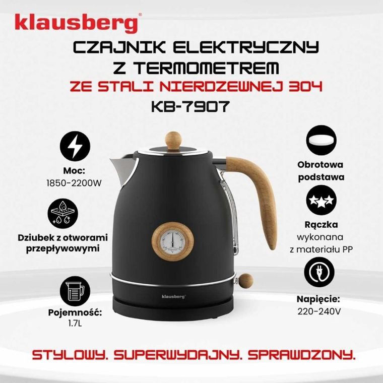 Klausberg, Retro, czajnik elektryczny z termometrem, 1,7l