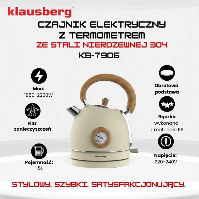 Klausberg, Retro, czajnik elektryczny z termometrem, 1,8l