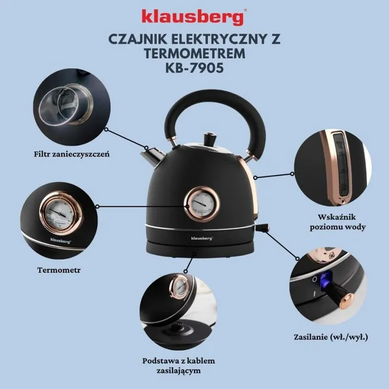 Klausberg, Retro, czajnik elektryczny z termometrem, 1,8l