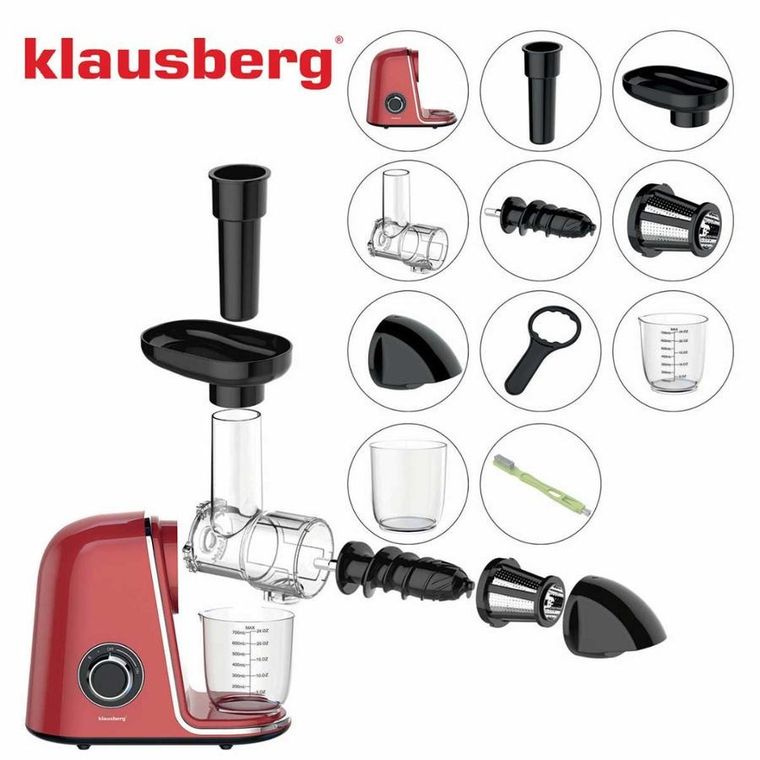 Klausberg, sokowirówka, wyciskarka wolnoobrotowa, czerwona, KB-7870