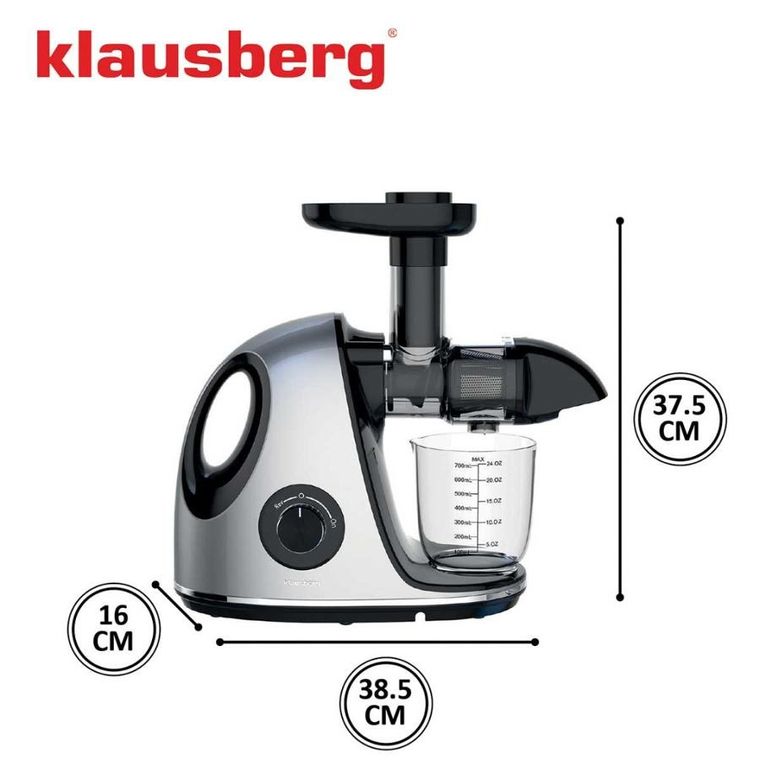 Klausberg, sokowirówka, wyciskarka wolnoobrotowa, srebrna, KB-7863