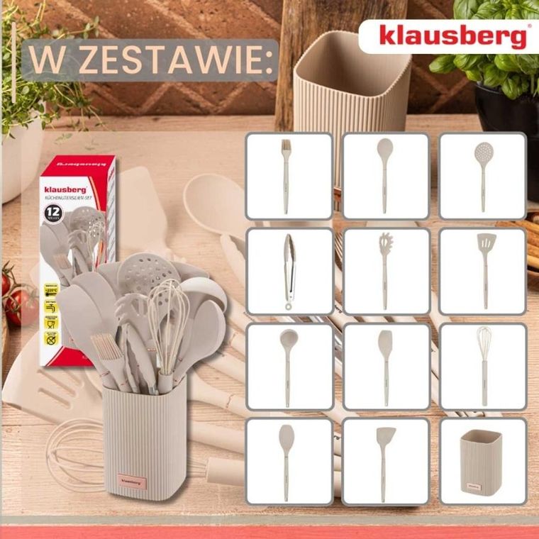Klausberg, zestaw 12 silikonowych przyborów kuchennych w stojaku, kb-9012