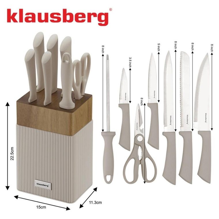 Klausberg, zestaw noży w bloku akacjowym, kb-7984