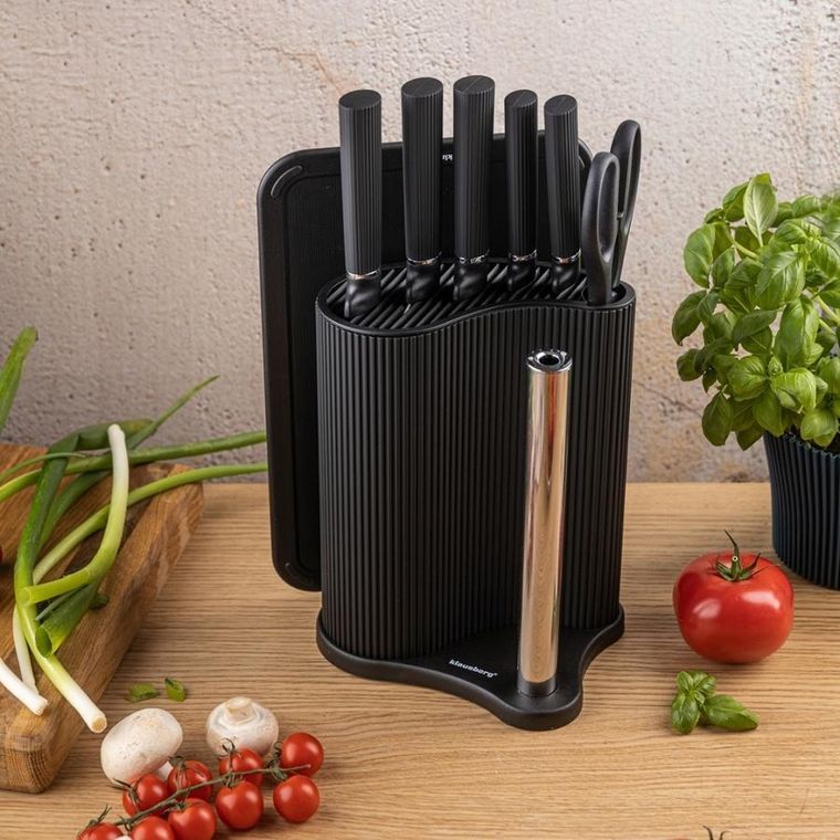 Klausberg, zestaw noży w stojaku z deską i chwytem na ręcznik, kb-7977