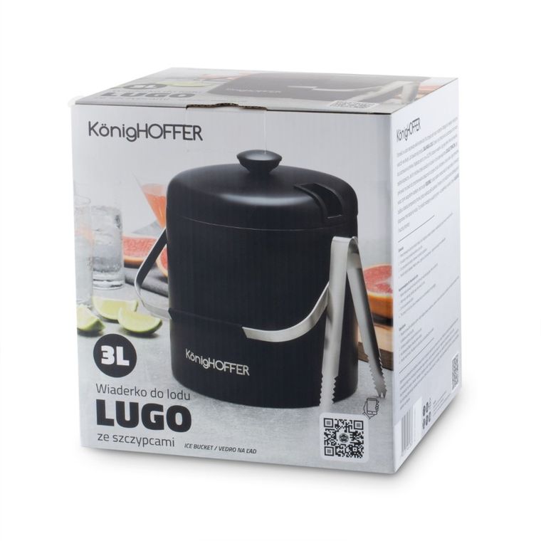 Könighoffer, Lugo, wiaderko do lodu ze szczypcami, czarny mat, 3l
