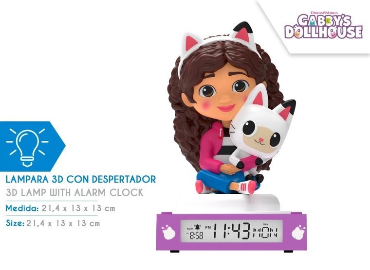 Koci Domek Gabi, lampka 3D z budzikiem
