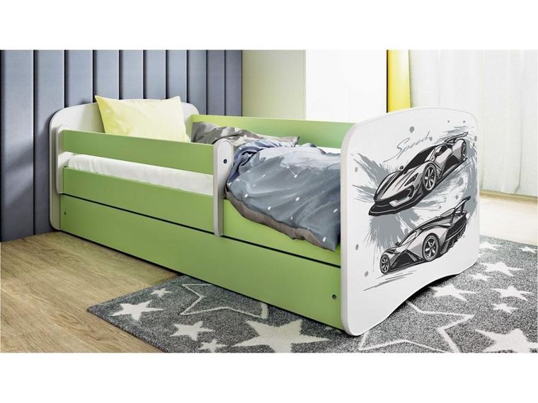 Kocot Kids, Babydreams, łóżko z materacem, zielone, auto sportowe, 80-180 cm