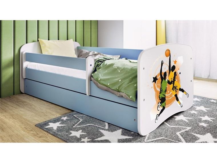 Kocot Kids, Babydreams, łóżko z szufladą i materacem, niebieskie, koszykówka, 70-140 cm