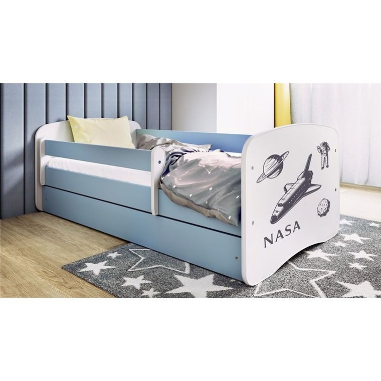 Kocot Kids, Babydreams, łóżko z szufladą i materacem, niebieskie, NASA, 70-140 cm