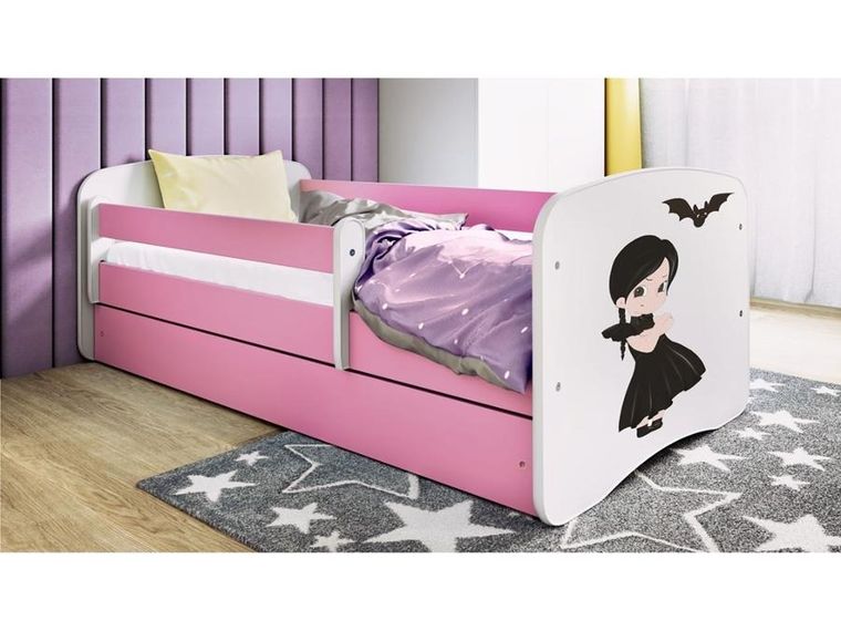 Kocot Kids, Babydreams, łóżko z szufladą i materacem, różowe, magiczna uczennica, 70-140 cm