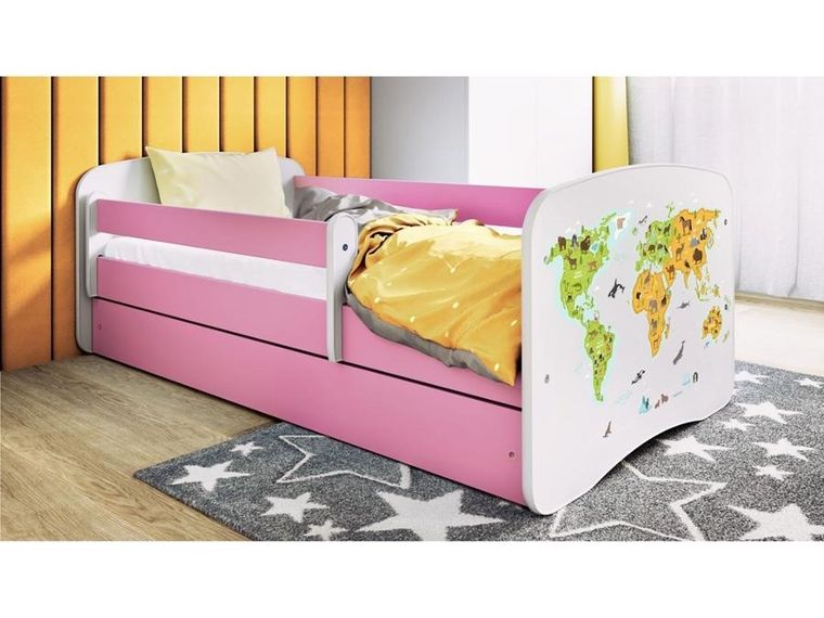 Kocot Kids, Babydreams, łóżko z szufladą i materacem, różowe, mapa, 80-160 cm