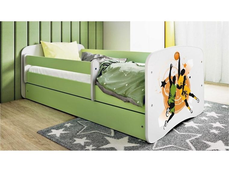Kocot Kids, Babydreams, łóżko z szufladą i materacem, zielone, koszykówka, 80-180 cm