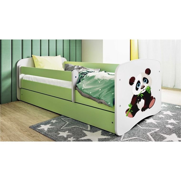 Kocot Kids, Babydreams, łóżko z szufladą i materacem, zielone, panda, 80-160 cm