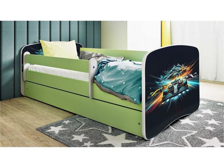 Kocot Kids, Babydreams, łóżko z szufladą i materacem, zielone, wyścig, 80-160 cm