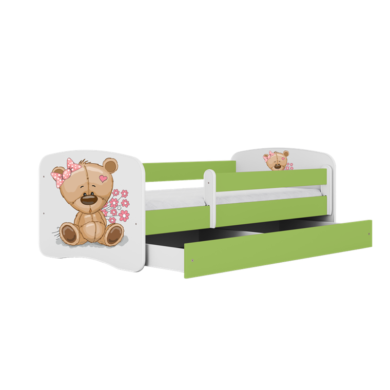 Kocot Kids, Babydreams, łóżko z szufladą, zielone, miś kwiatki, 80-180 cm