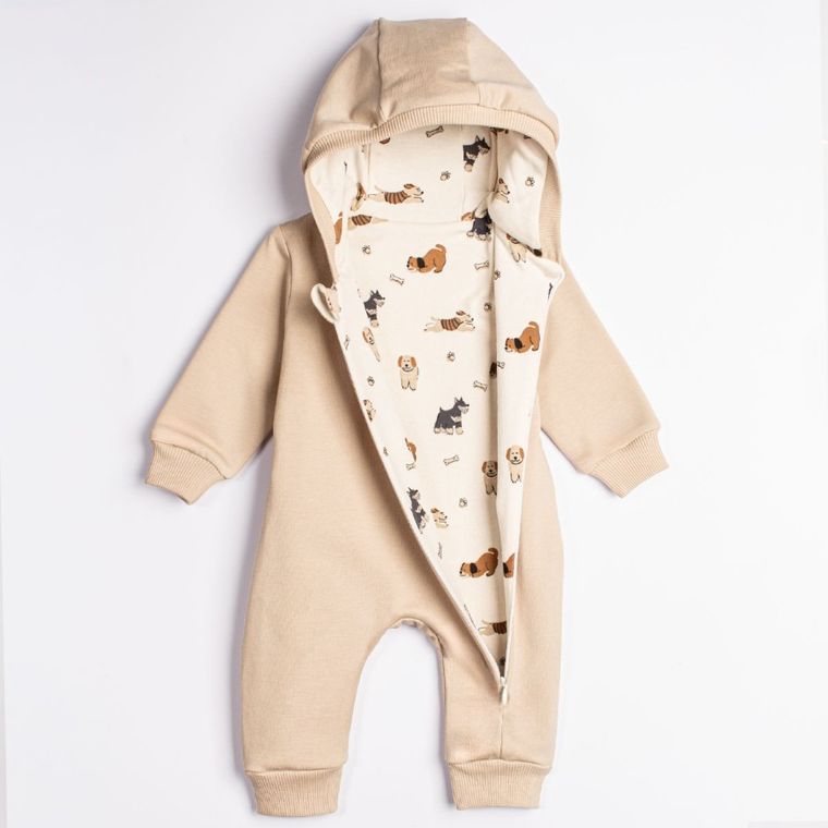 Kombinezon przejściowy chłopięcy z kapturem, beżowy, Nicol