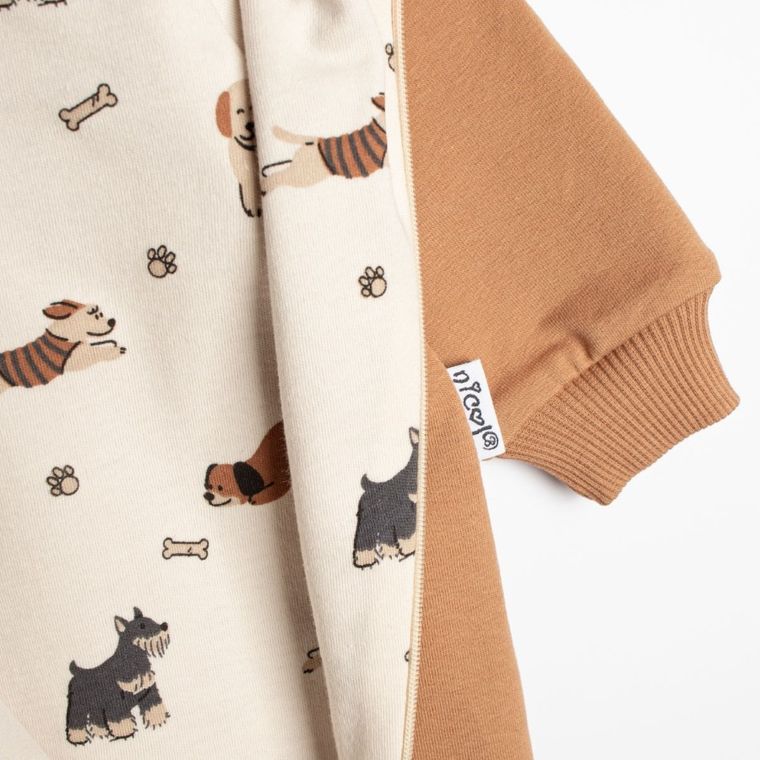 Kombinezon przejściowy chłopięcy z kapturem, jasnobrązowy, Nicol