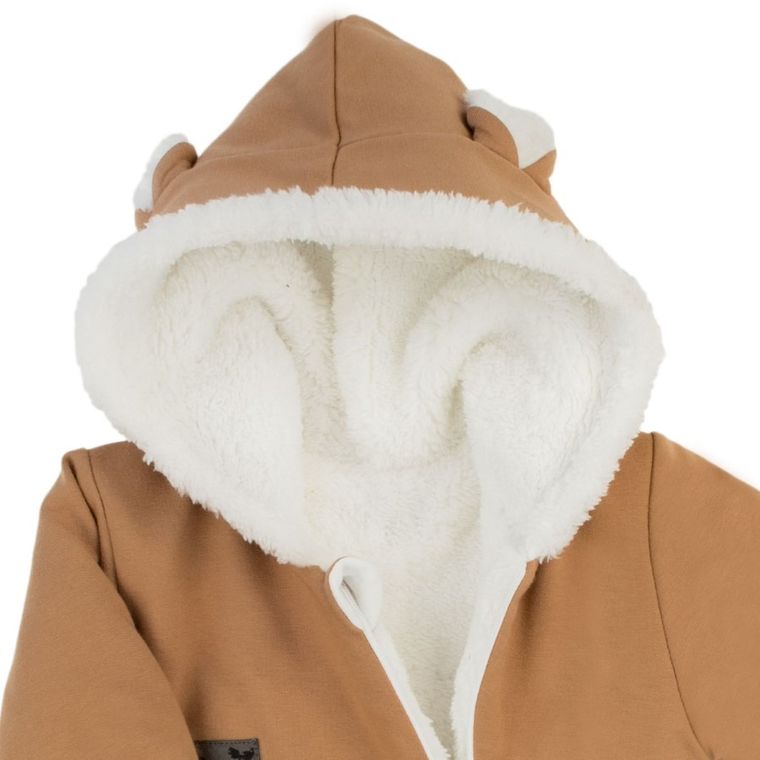 Kombinezon przejściowy chłopięcy z kapturem, ocieplany, brązowy, Nicol