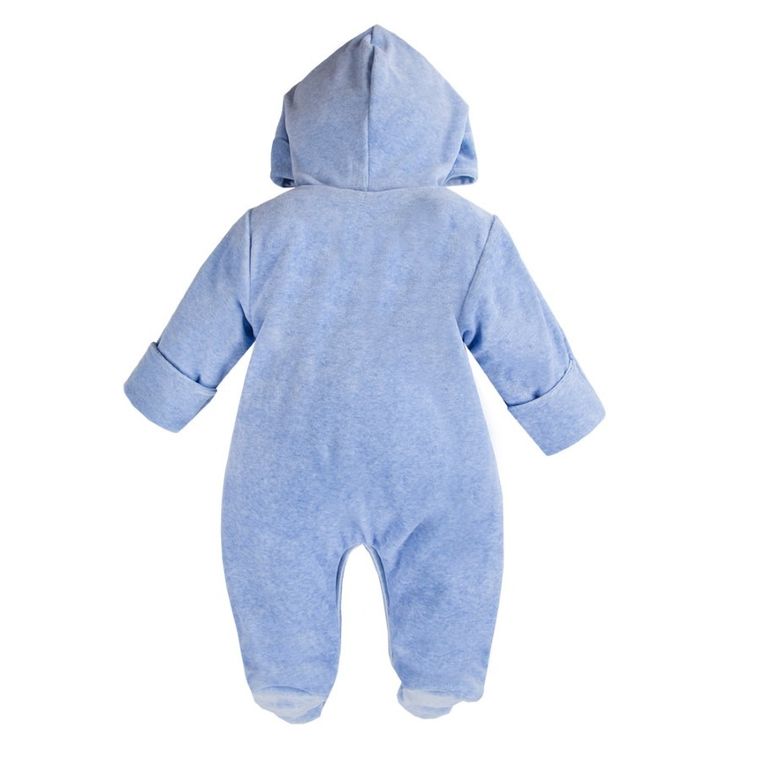 Kombinezon przejściowy chłopięcy z kapturem, welurowy, niebieski, Eevi