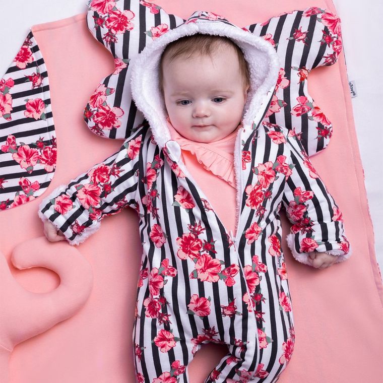 Kombinezon przejściowy dziewczęcy z kapturem, ocieplany, mix, kwiatki, Nicol