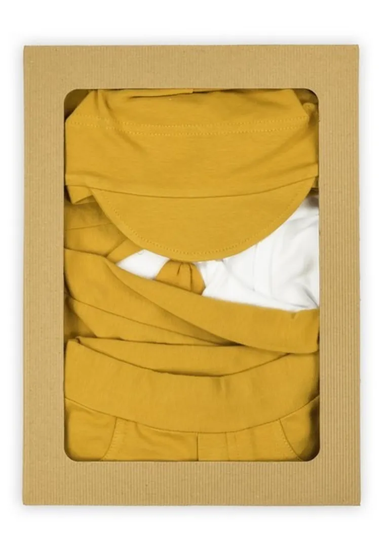 Komplet chłopięcy 4-częściowy, biało-musztardowy, Nicol