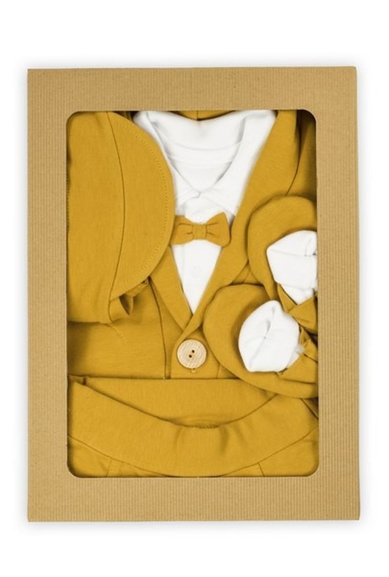 Komplet chłopięcy 5-częściowy, biało-musztardowy, Nicol