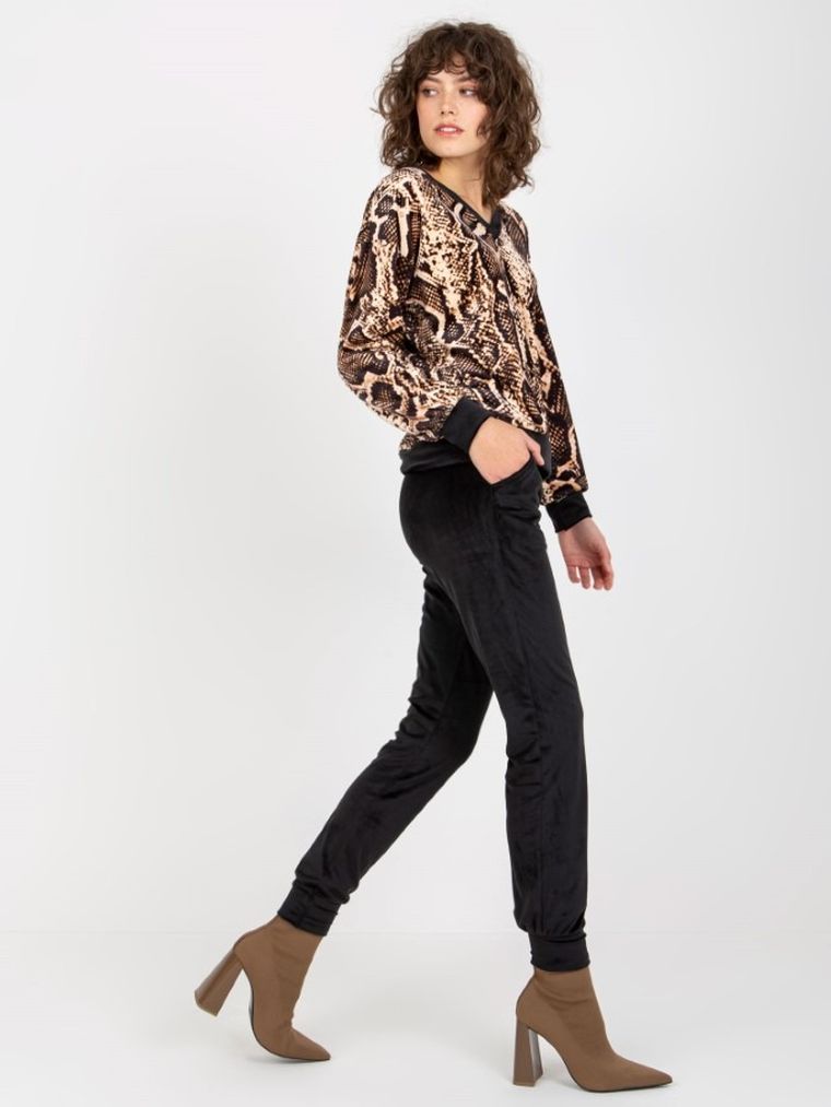 Komplet damski, Bluza, Spodnie, welurowy, mix, Rue Paris