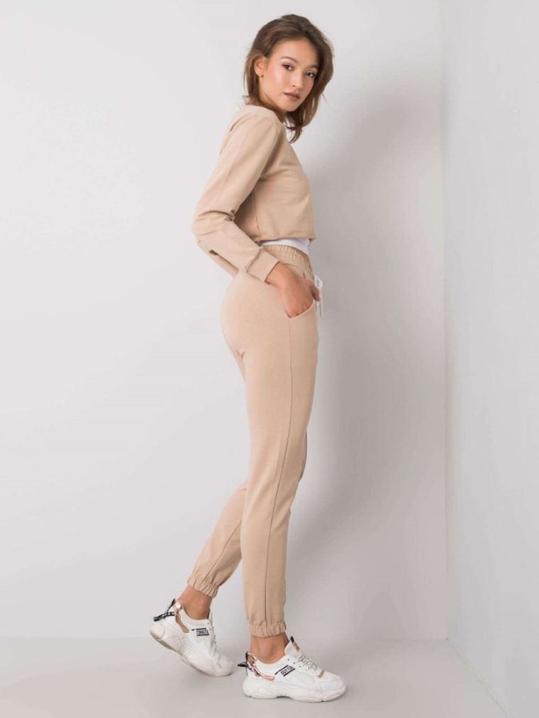 Komplet damski, Bluza, Top, Spodnie dresowe, beżowy, Rue Paris
