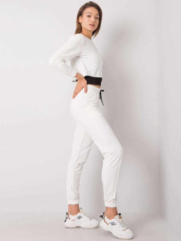 Komplet damski, Bluza, Top, Spodnie dresowe, ecru, Rue Paris