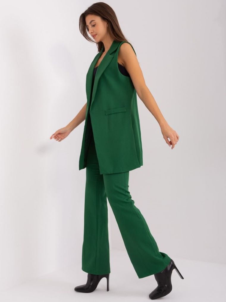 Komplet damski, Kamizelka, Spodnie materiałowe, zielony, Italy Moda