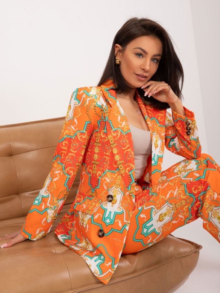 Komplet damski, Marynarka, Spodnie materiałowe, pomarańczowy, Italy Moda