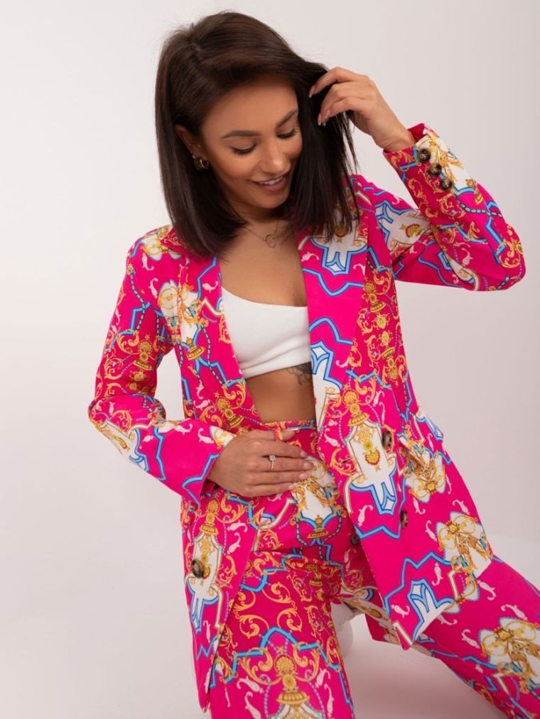 Komplet damski, Marynarka, Spodnie materiałowe, różowy, Italy Moda