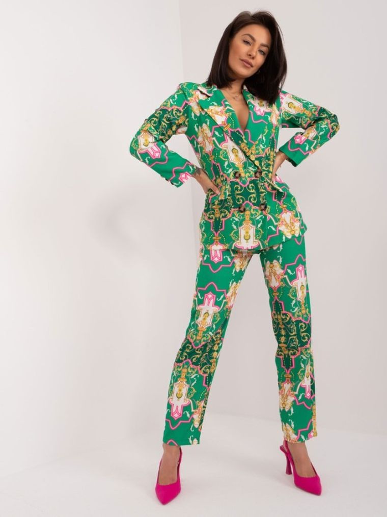 Komplet damski, Marynarka, Spodnie materiałowe, zielony, Italy Moda