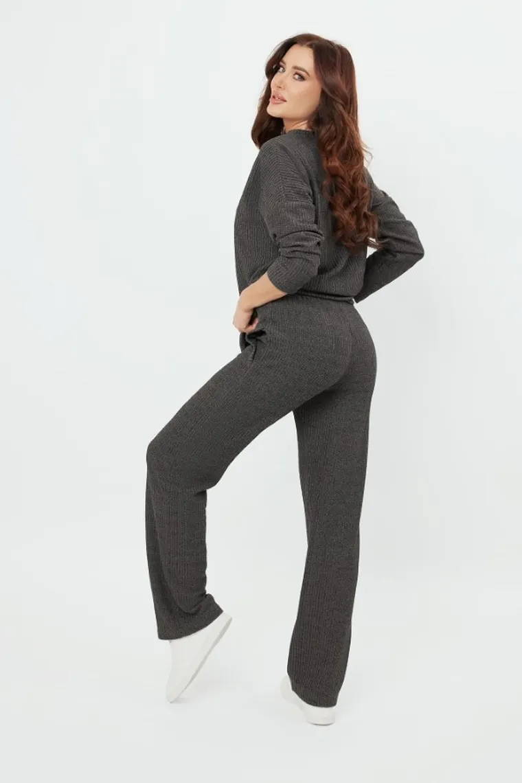 Komplet damski, Sweter, Spodnie, szary, Avira, Italian Fashion