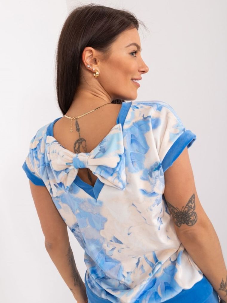 Komplet damski, T-shirt, Spodnie welurowe, niebieski, Rue Paris