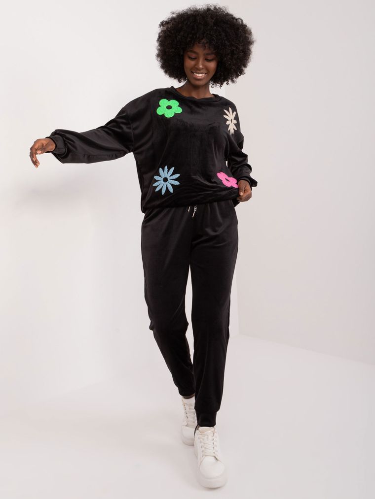 Komplet damski, welurowy, czarny, Italy Moda
