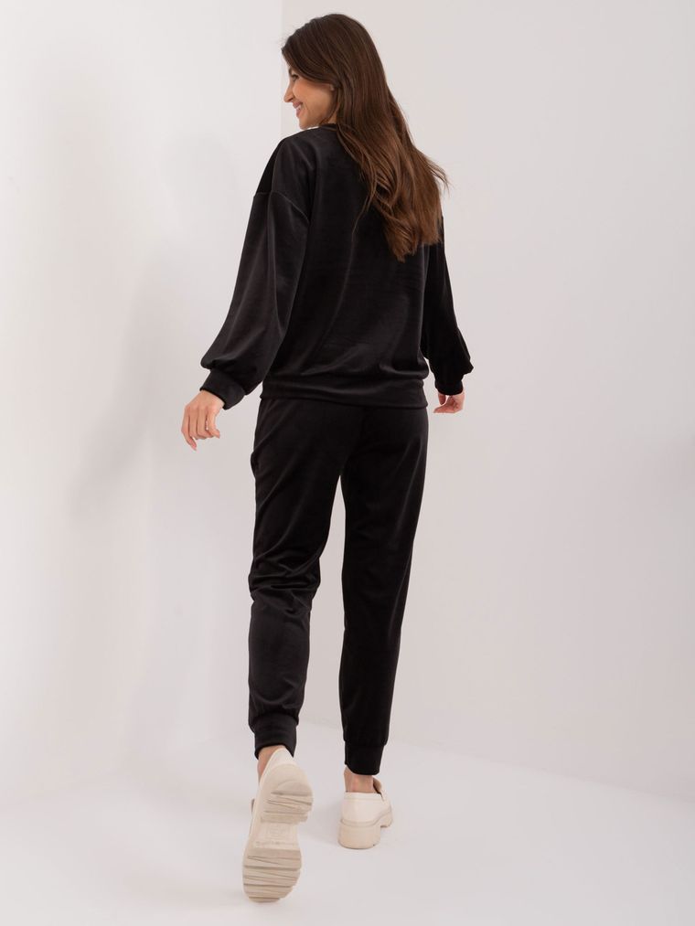 Komplet damski, welurowy, czarny, Italy Moda