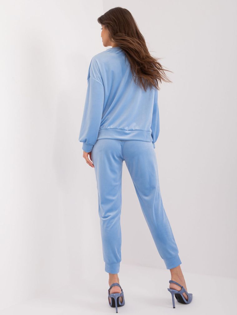 Komplet damski, welurowy, niebieski, Italy Moda