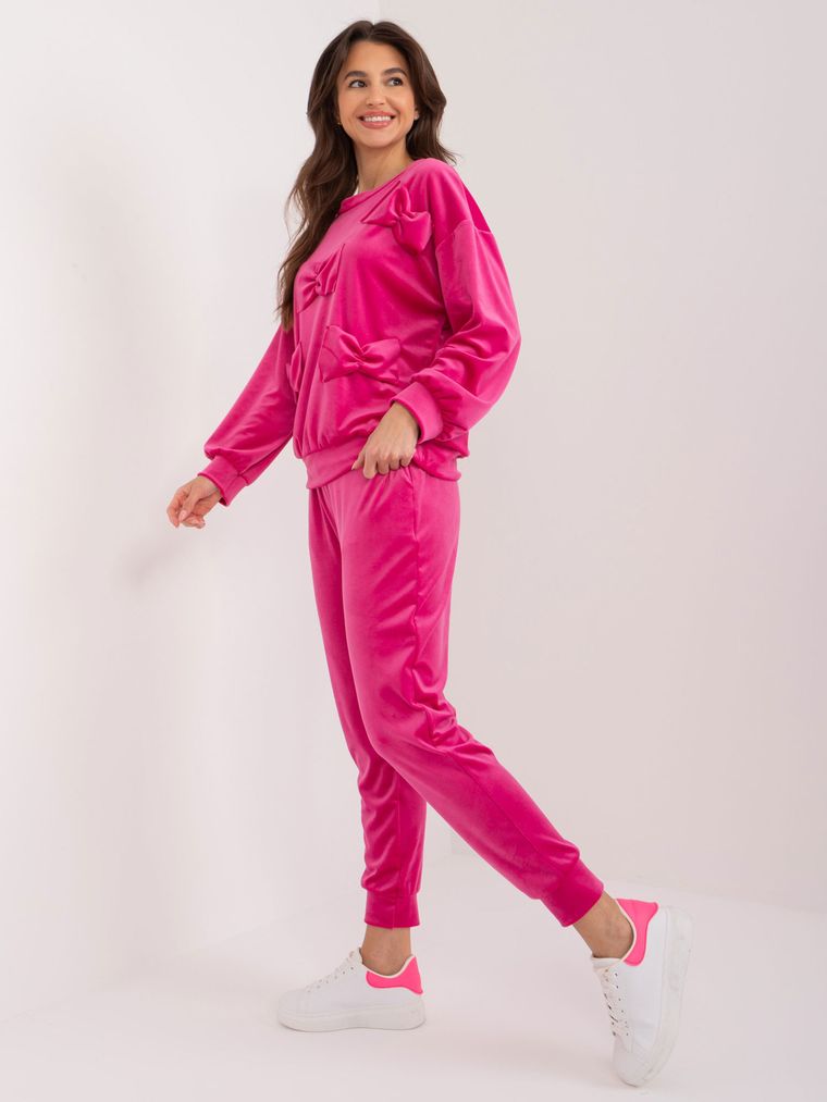 Komplet damski, welurowy, różowy, Italy Moda