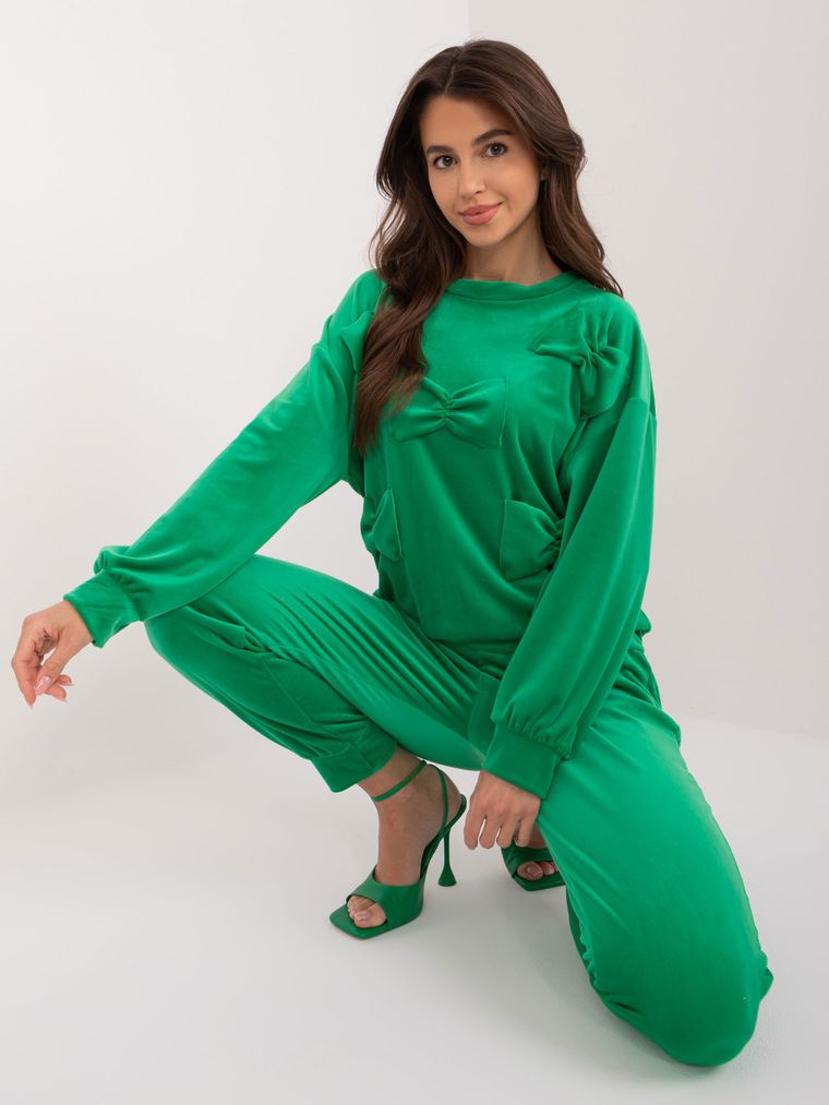 Komplet damski, welurowy, zielony, Italy Moda