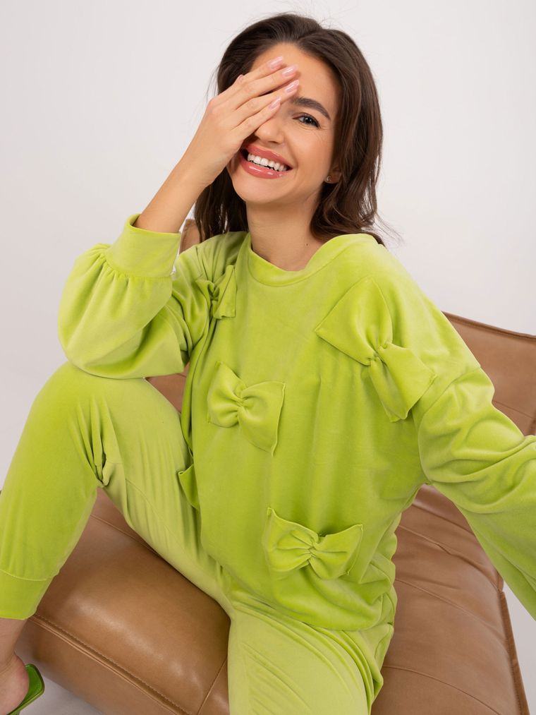 Komplet damski, welurowy, zielony, Italy Moda