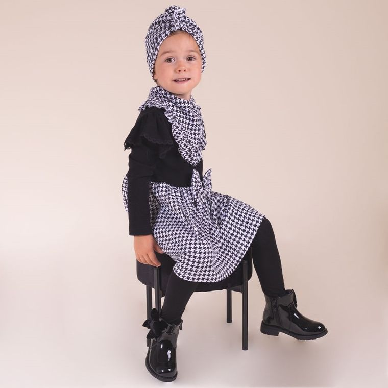 Komplet dziewczęcy, Czapka, Szalik, biało-czarny, Nicol