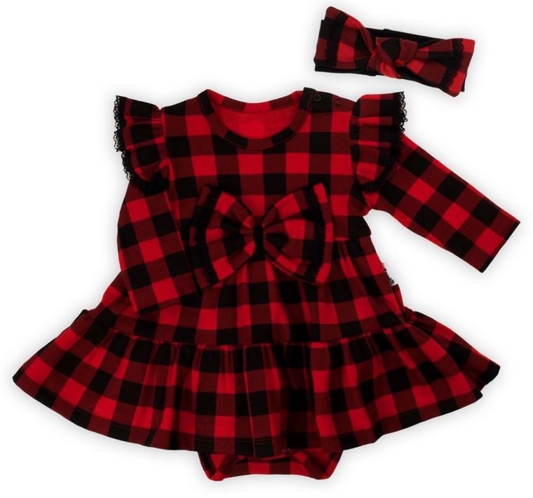 Komplet dziewczęcy, Sukienka body, Opaska, czerwono-czarny, Nicol